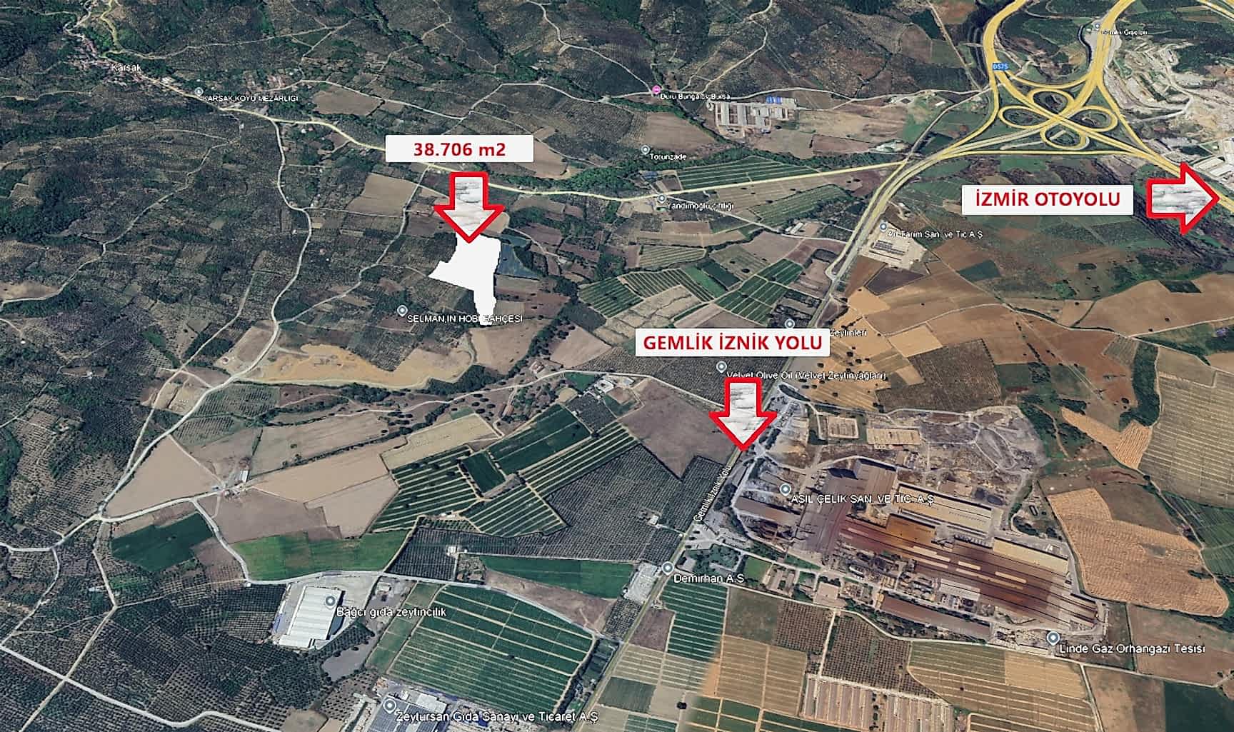 ORHANGAZİ KARSAK KÖYÜ YOLU MEVCUT, MERKEZE YAKIN 38.706 M2